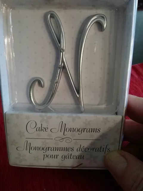 Cake Monogram Letter N, Silver With Stones, 2.5" Tall