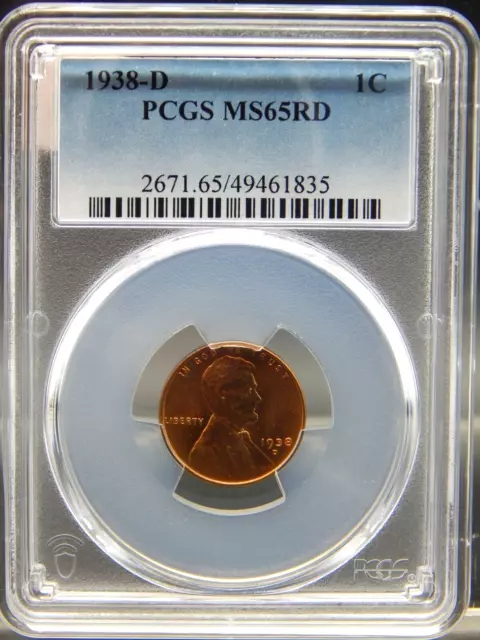 1938-D PCGS MS65 RD RED Lincoln Wheat Back CENT #BF-201