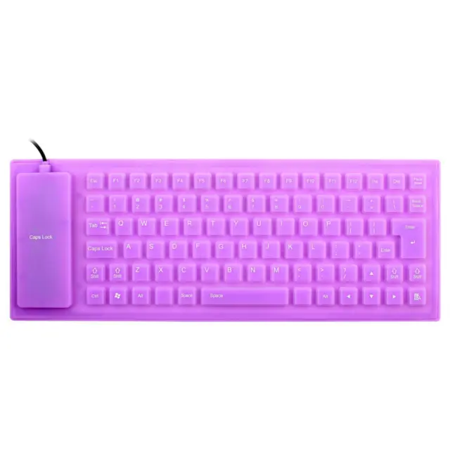 Foldable Flexible 85 Keys USB Wired Roll up Silicone Keyboard Purple for Laptop