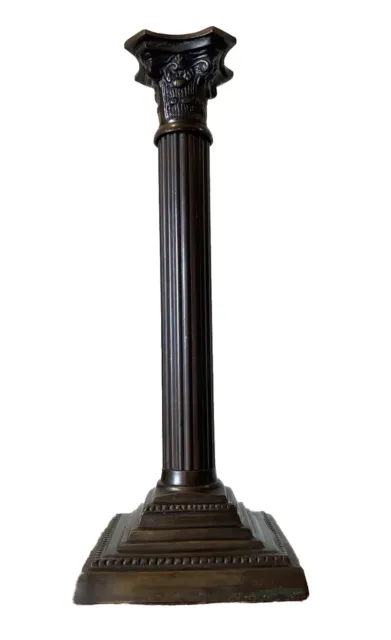 Antique Metal  Bronze Corinthian Column Candle Holder Birmingham 11 3/4 Tall