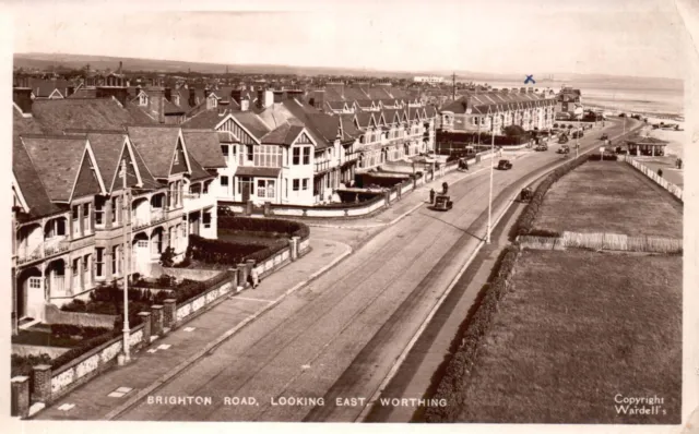 Vintage Postcard- Brighton Road Looking East Worthing Sussex RPPC c1950
