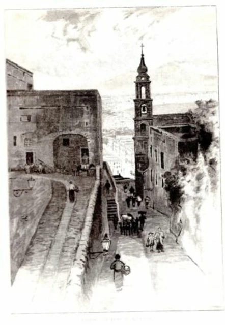 19th NAPLES WOODCUT VIEW TAKEN FROM PAUSILIPPE ITALY