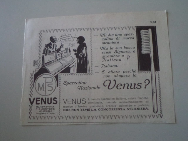 advertising Pubblicità 1926 SPAZZOLINO VENUS - GRUGLIASCO TORINO