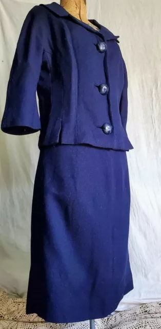 Vintage 1960s Mod, Designer Dan Millstein Tailored Skirt, Suit Midnight Blue L