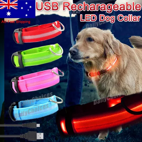 LED Pet Collar Dog Walk Safety Flashing Light Leash glow in dark Rechargeable