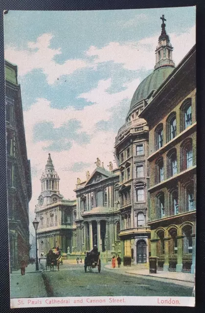 Unposted Vintage Colour Postcard - St Pauls Cathedral & Cannon Street, London b2