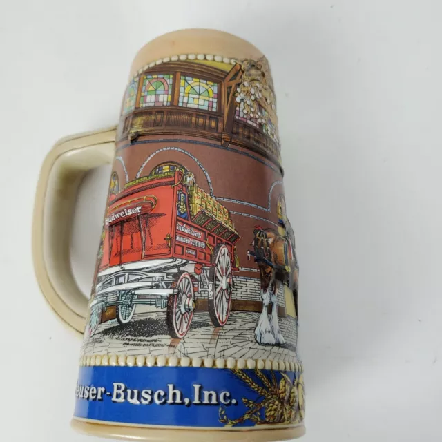 Vintage Budweiser Holiday Stables Clydesdale Beer Stein Large Mug GUC SN