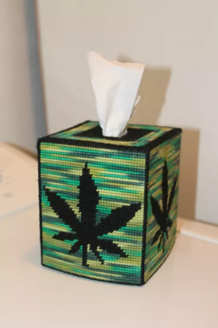 Tapestry Marajuana Mull leaf Green Design Tissue Box Cover - Unique - Handmade