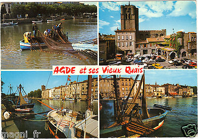 34-CPSM-Agde-the quays of the navy and the cathedral st etienne