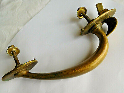 Heavy 1.5 lb Antique SOLID BRASS 10" Curved Thumb Latch DOOR PULL HANDLE vintage