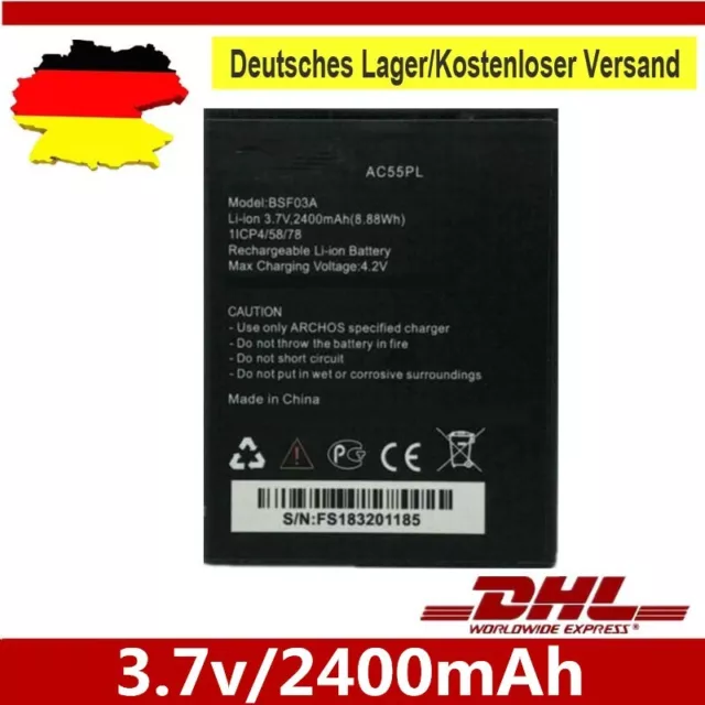 2400mAh Ersatzakku AKKU ACCU für ARCHOS 55 PLATINUM AC55PL BSF03A 1ICP4/58/78