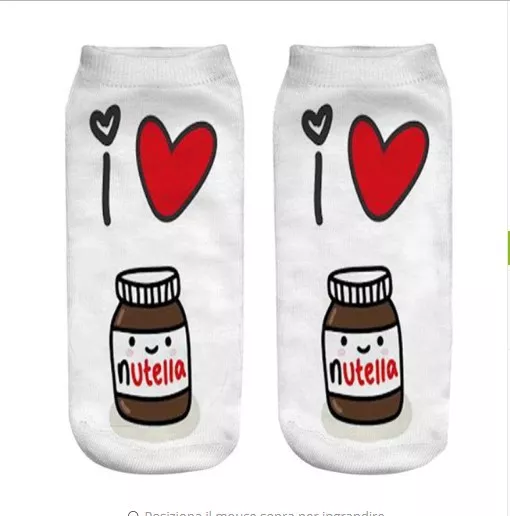 +  Calzini Donna Love Nutella Calze Idea Regalo Calzettoni Socks Fantasmini