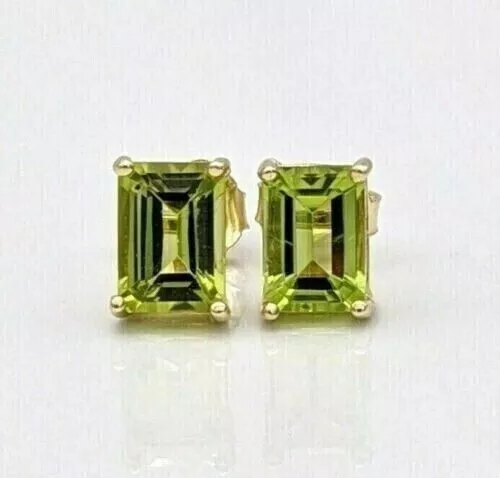 Women's Stud Earring 2Ct Emerald Cut Lab Created Peridot 14K Yellow Gold Plated