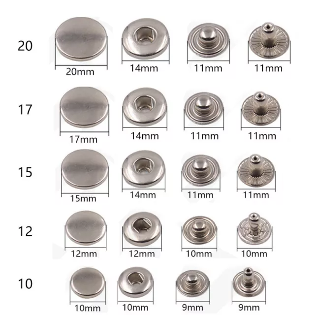 10Sets Metal Snap Fasteners Popper Press Stud Buttons DIY for Clothes 10/15/20mm