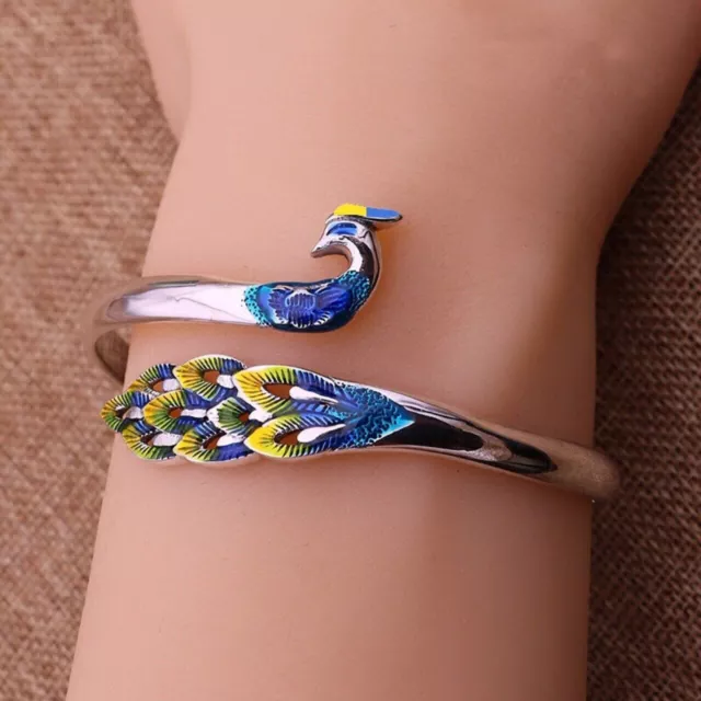 Fashion 925 Silver Peacock Bracelet Bangle Cuff Women Wedding Jewelry