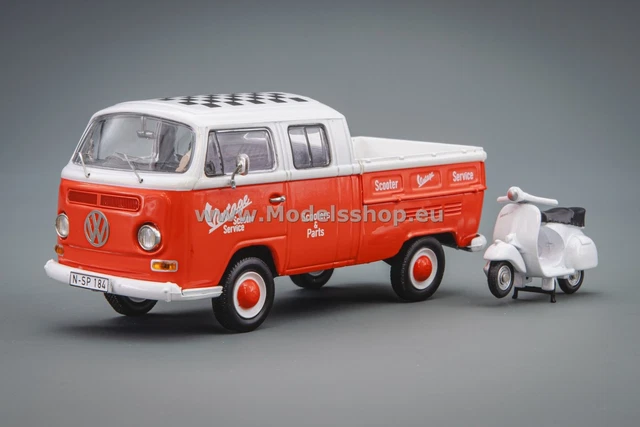 Volkswagen T2 Doka Vintage Scooter Service a model Vespa 1:43 Schuco