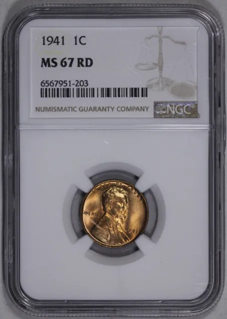 1941 Lincoln Cent 1c NGC MS 67 RD Red Wheat Penny