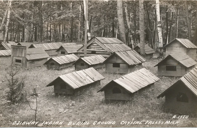 Crystal Falls MI * Ojibway Indian Burial Ground  RPPC c1950 * Iron River
