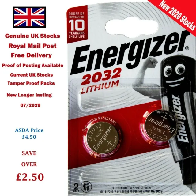 2 Pack Energizer CR2032 3V Lithium Button Coin Cell Battery
