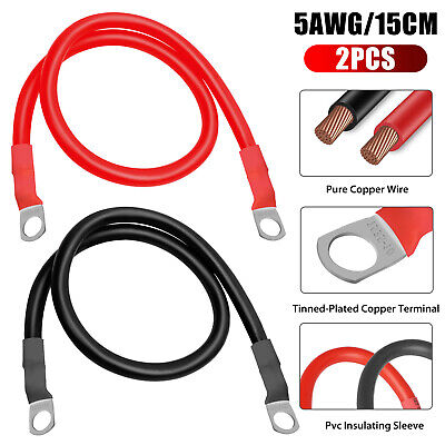 2Pcs 6 inch 5 AWG Gauge Copper Battery Cable Power Wire Solar/RV/Car/Golf/Auto