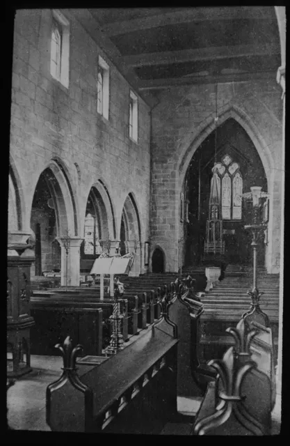 ANTIQUE Magic Lantern Slide CALVERLEY CHURCH INTERIOR C1890 PHOTO NEAR LEEDS