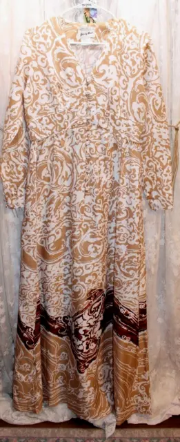Tori Richard  Liberty House Hawaii Vintage 14 Tan Long Women's Dress