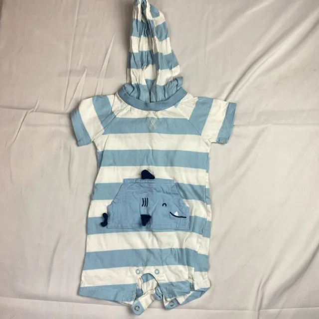 Carters Baby Boy Striped Hooded Shark Romper - Infant Size 12 Months