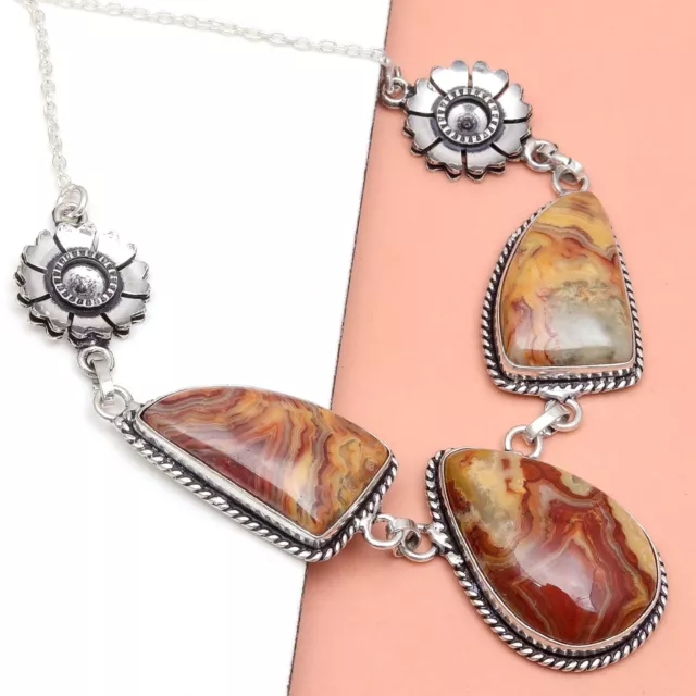 Crazy Lace Necklace Agate Gemstone Pendant Silver Natural Jewelry 925 Jewelry