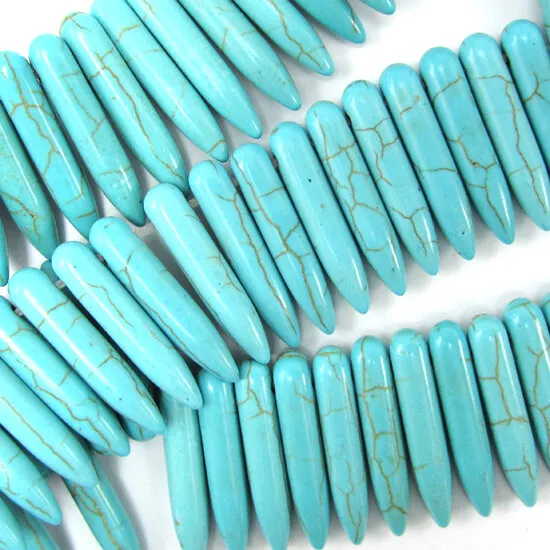 24mm blue turquoise stick needle spike beads 16" strand