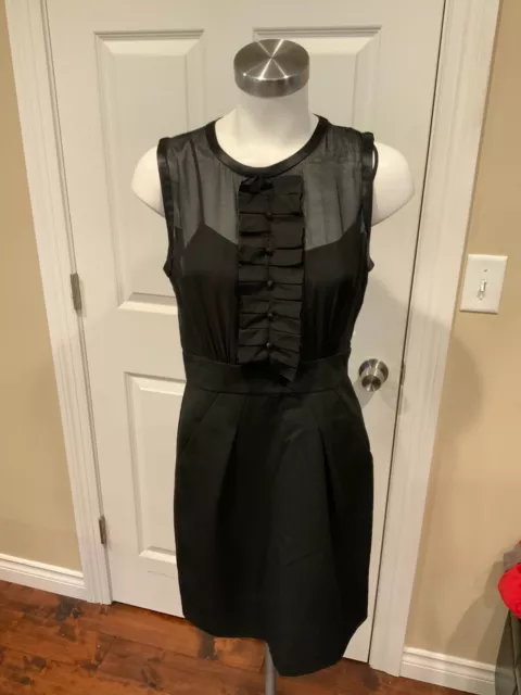 BCBG Max Azria Black Ruffle Front Dress w/ Sheer Upper, Size 4