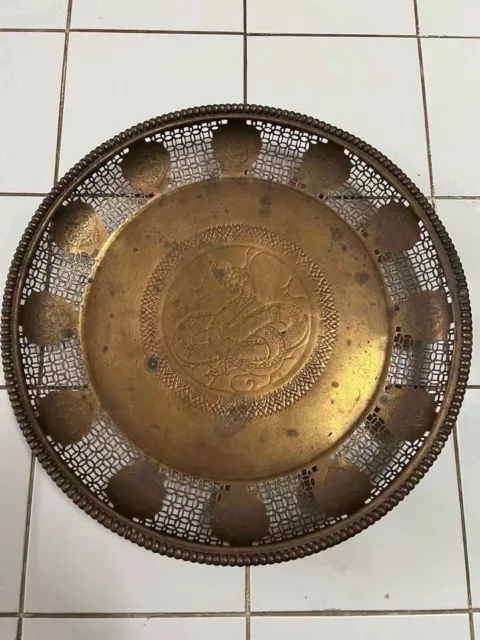 Brass tray with 12 zodiac signs Antique item, old stock size16.5 inches.