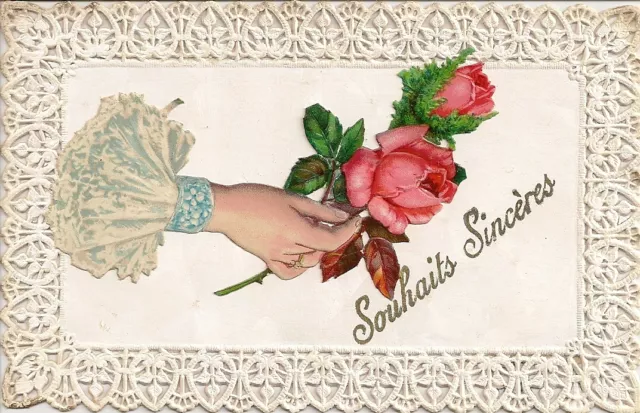 Carte Postale Decoupis Fantaisie Souhaits Sinceres Main Tendant Une Rose