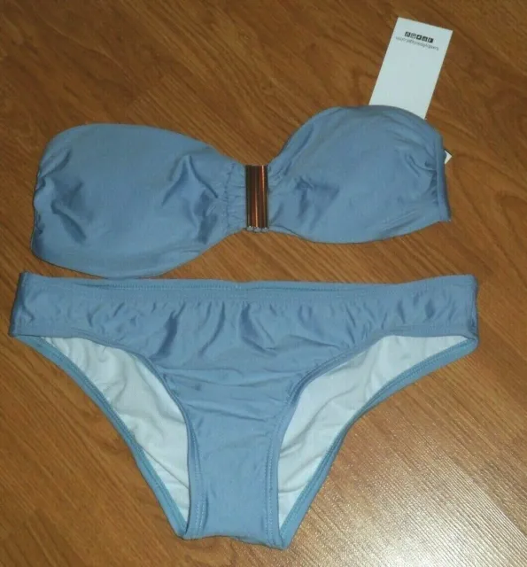 *Lux By Lisa Vogel Swimsuit Bikini Size S Blue Bandeau Hipster Nwt