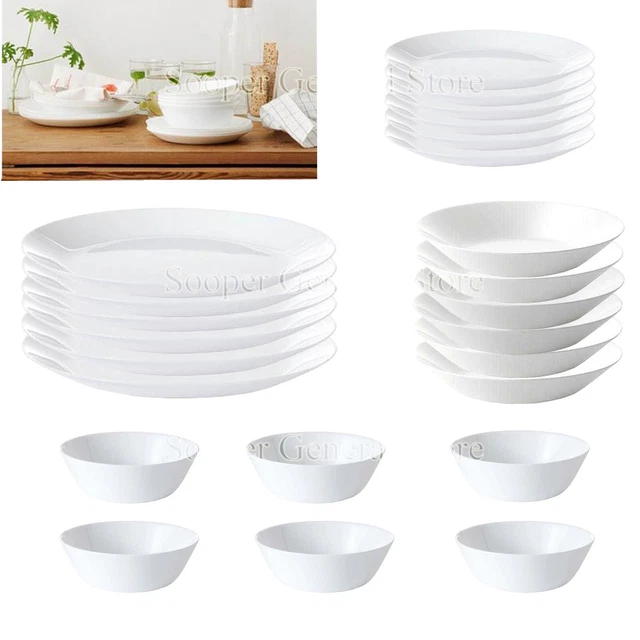 WHITE PLATES BOWLS Crockery Dinner Set Dinnerware Tableware 8 16 24Pc