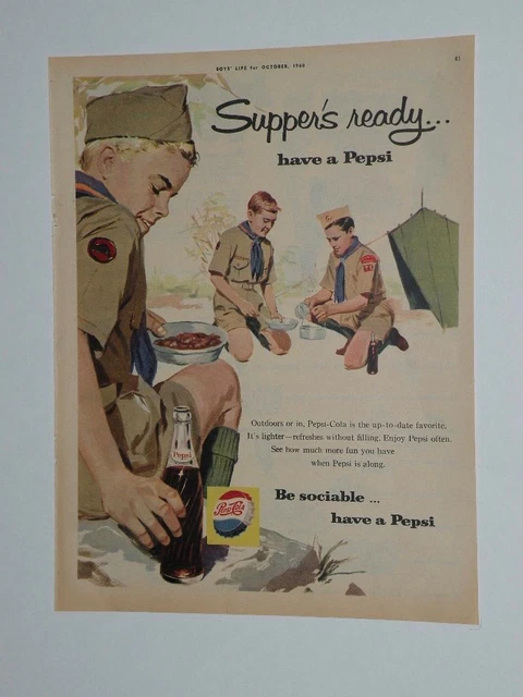 Magazine Ad* - 1960 - Pepsi - Boy Scouts - Suppertime