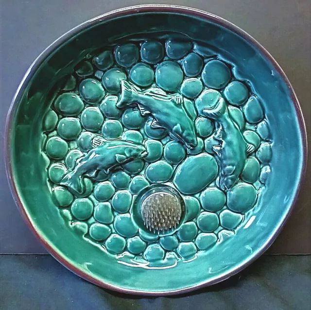 Fish Dish with Flower Frog by Caralyn Kieckhaefer of Wildcat Lake Pottery . Vint