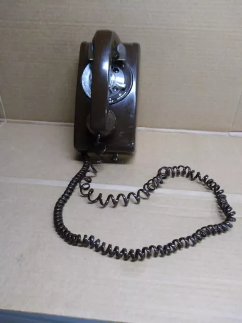 Vintage Chocolate Brown Rotary Dial Wall Telephone UNTESTED Retro Cords Incl