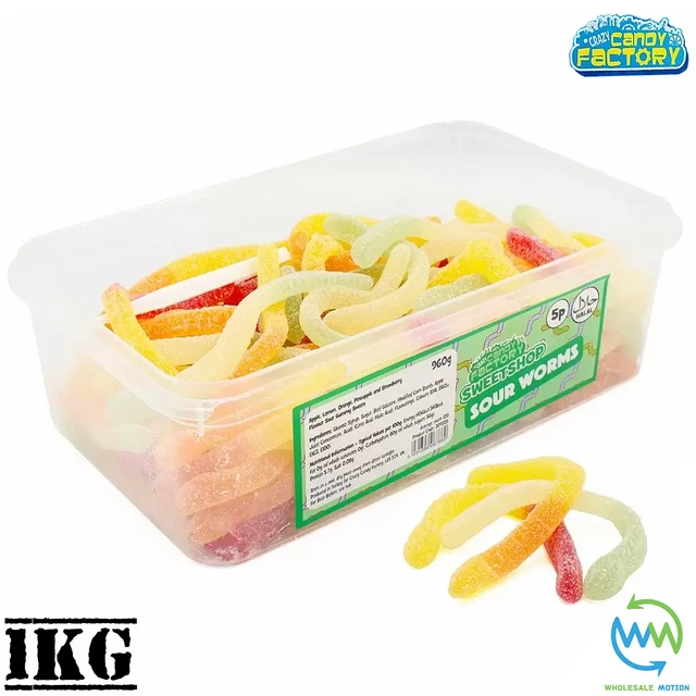 1KG SOUR WORMS TUB Massive Gummy Long Worm SWEETS Portion
