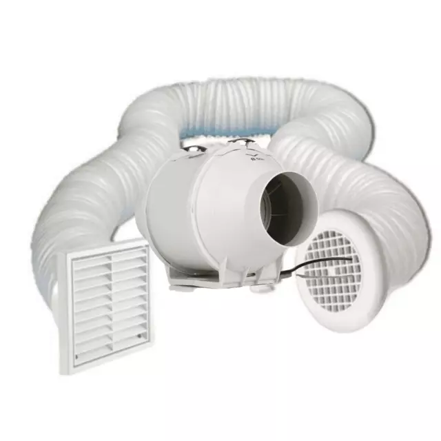 Kit de ventilador de ducha de baño en línea AirTech-UK 100 mm con ventilador temporizador de 4" potente