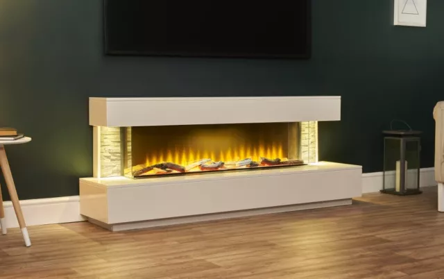 Adam Aspen White Marble & Slate Fireplace with Downlights & Sahara Electric F...