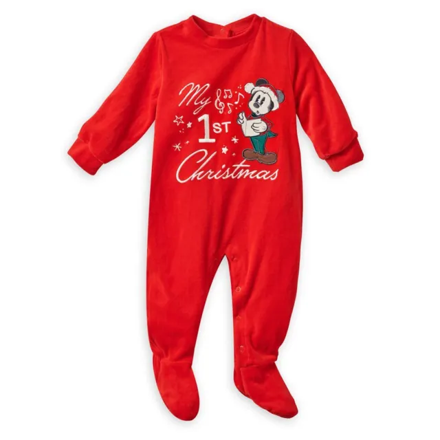 Disney Store Mickey Mouse My 1st Christmas Sleeper Pajamas Baby Size 3 6 Months