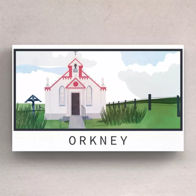 Italian Chapel Orkney Day Scotlands Landscape Illustration Wooden Magnet