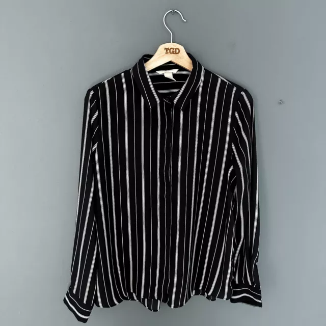 Ladies H&M Black White Striped Long Sleeved Shirt Blouse Top Size 10