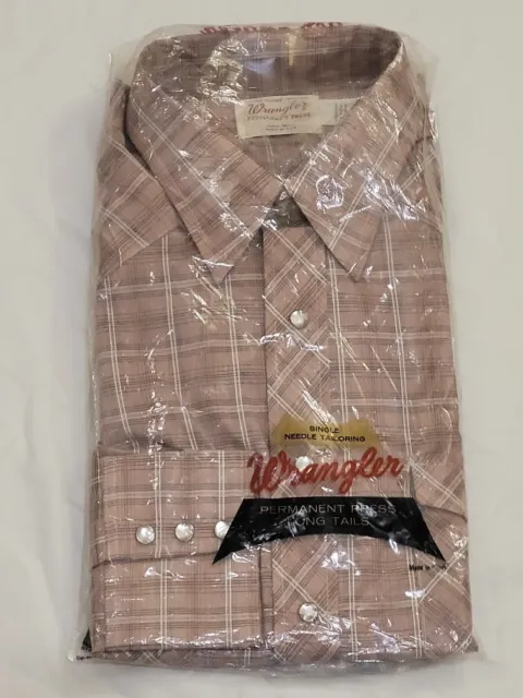 Vintage Wrangler Single Needle Long Tails Plaid Perl Snap Western Shirt USA