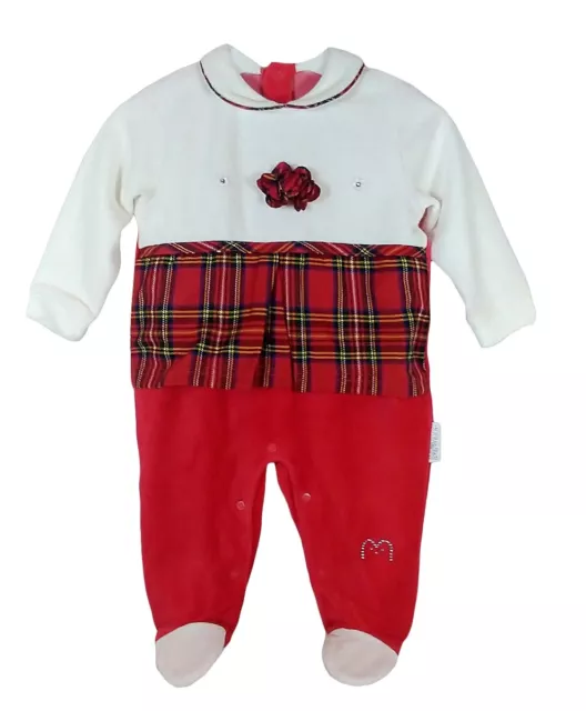 Tutina Body neonato femmina invernale ciniglia Melanie T126 Bianco rosso natale