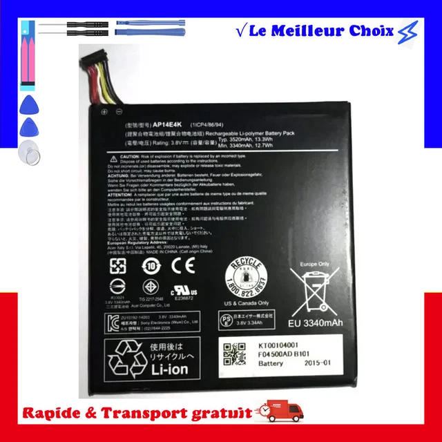 Batterie Acer B3-A40 – A7001 PR-279594N – 6 Pins – 6 Fils – Occasion
