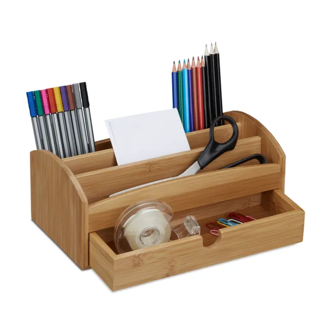 Schreibtischorganizer Bambus als Stiftehalter und Schreibtischbutler + Schublade