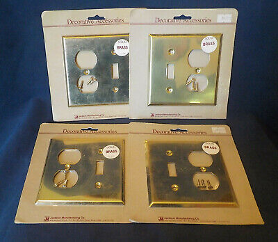 Four (4) Solid Brass Double Outlet & Single Toggle Combo Switch Plate Covers NIP