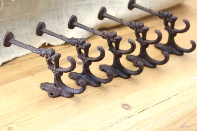 5 Rustic Cast Iron Coat Bath Hooks Ornate Victorian Large Hall Tree Wall Towel