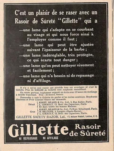 Gillette Safety Razor Rasoir De Surete Publicite 1911